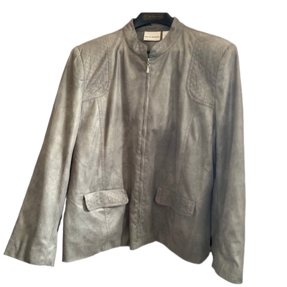 ALFRED DUNNER Metallic Silver Lined Zip Up Light Weight Jacket Plus Size Womens